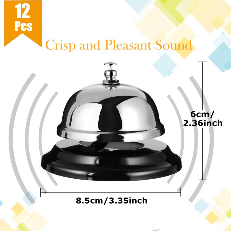 FVIEXE 12PCS Call Bell Service Bell for Desk  3.35 Inch Diameter  Call Bells with Metal Anti-Rust Construction  Front Desk Bell for Hotels  Schools  Dinner  Restaurants  Reception  Hospitals (Silver) - Image 2